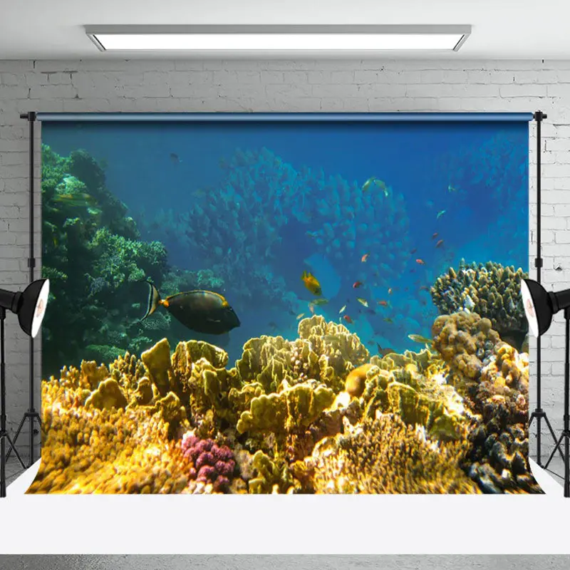 Fish Seaweed Coral Undersea Natural Scenery Backdrop - Aperturee