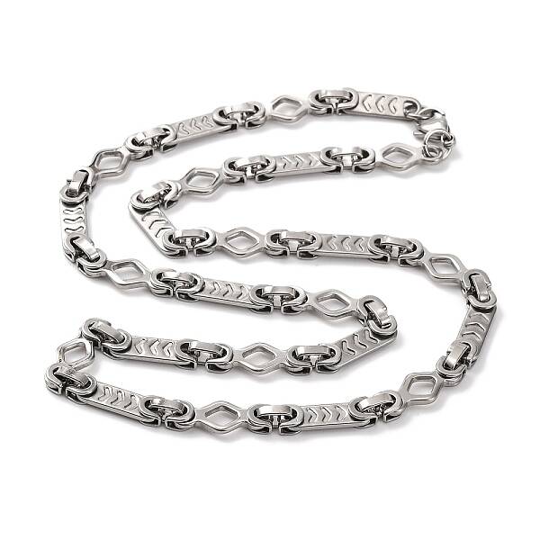 201 Stainless Steel Oval and Rhombus Links Necklace