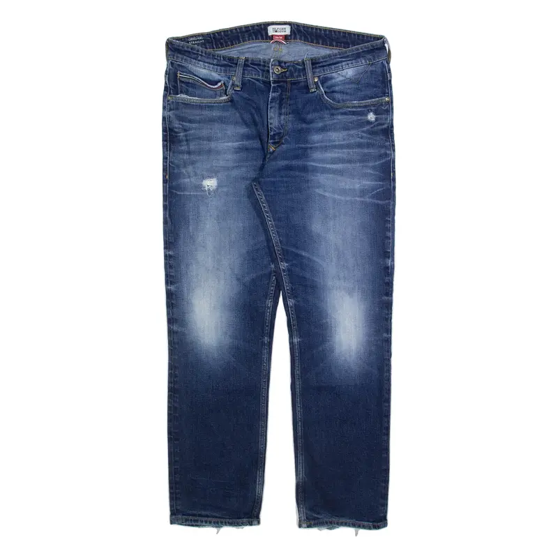 TOMMY HILFIGER Distressed Mens Jeans Blue Regular Straight Stone Wash W36 L30