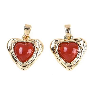 Brass Pave Natural Carnelian(Dyed & Heated) Heart Charms