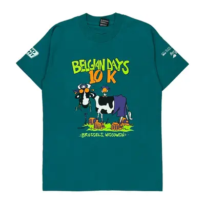 Single Stitch Belgian Days Fruit Of The Loom Graphic T-Shirt - Medium Green Cotton Blend