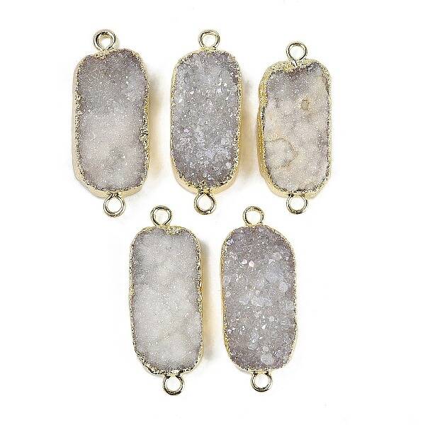 Electroplate Natural Druzy Quartz Crystal Links connectors