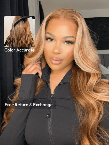 Bye-Bye Knots Wig Pre-Cut 7x5/13x4 Glueless Lace Honey Blonde Body Wave Wig With Bleached Clean Knots