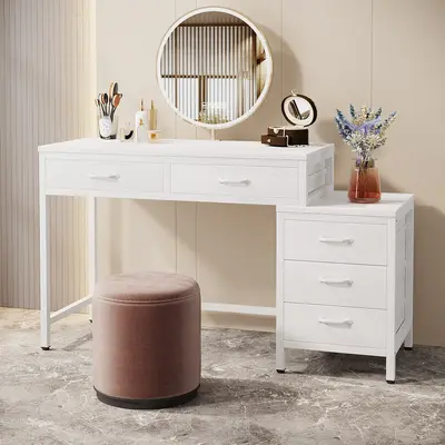 Tribesigns Vanity Desk with 5 Drawers, Makeup Vanity Table Dressing Table with Side 3-Drawer Chest, Make Up Vanities for Wome...