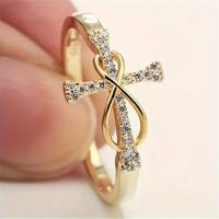 Classic Cross Ring Light Luxury Elegant Synthetic Zircon Inlaid Ring High End Simple Design Fashionable Versatile Women's Jew...