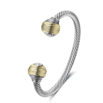 Mytys Timeless Two Tone Twisted Cable Bracelet for Women, Designer Cuff Bangle， Sturdy Durable Adjustable Size Jewelry,Perf...