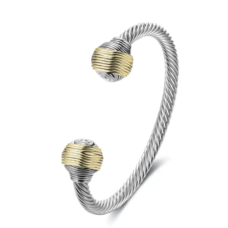 Mytys Timeless Two Tone Twisted Cable Bracelet for Women, Designer Cuff Bangle， Sturdy Durable Adjustable Size Jewelry,Perf...