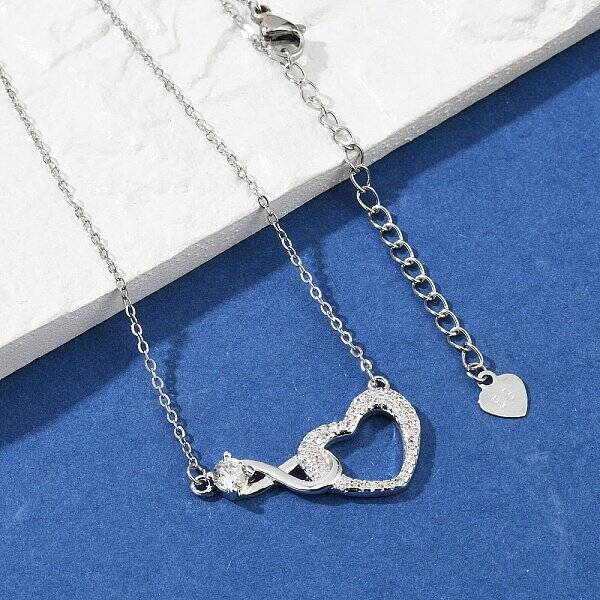 Brass Pave Clear Cubic Zirconia Infinity Heart Pendant Nceklaces for Women