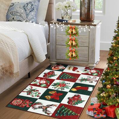 Garvee Christmas Entryway Rug with Holiday Prints, Non-Slip & Washable, Low Pile, TPE Backing, Kid & Pet Friendly, 2x3 ft, Co...