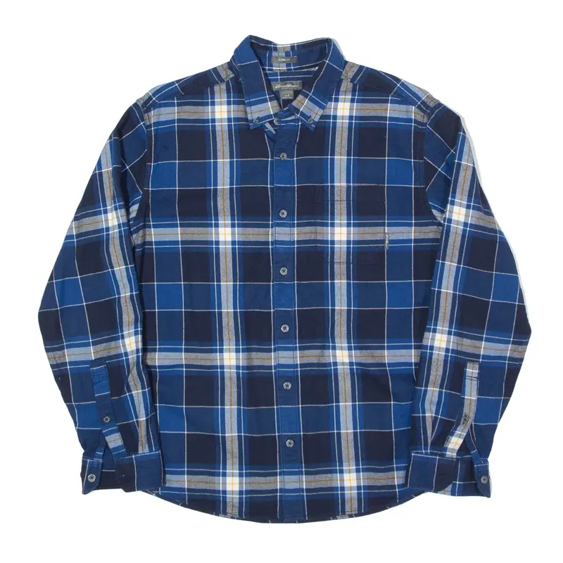 EDDIE BAUER Flannel Shirt Blue Plaid Long Sleeve Mens L