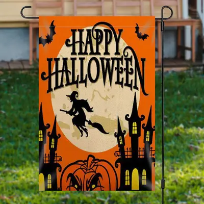Double Side Waterproof Witch Halloween Night Garden Flag - Aperturee