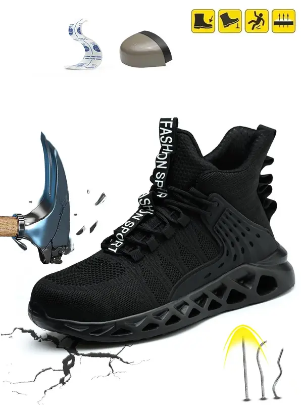 Men's Sporty Lace Up High Top Training Sneakers, Designer Shoes, Casual Comfortable Breathable Safety Shoes, Lightweight Holl...