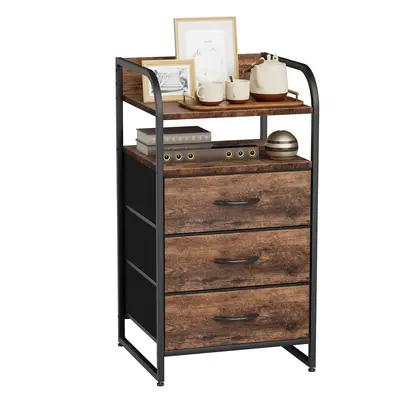 【LaborDaySale】AOWOS  Nightstand, Night Stand with 3 Fabric Drawers, Side Table Bedside Dresser for Bedroom Furniture with...