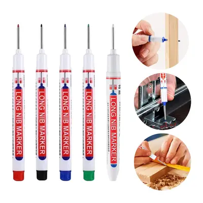 5Counts Deep Drill Hole Long Nib Marker,20mm Tip Deep Hole Pen,Quick-Dry Waterproof Marker Pen,Woodworking Marker Pen,Marking...