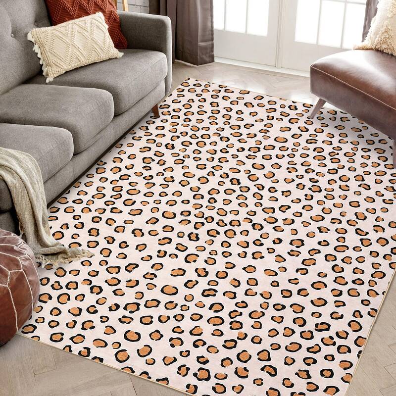Garvee Leopard 9x12 Rug - Washable Animal Print Rug, Large Living Room Carpet, Soft Non-Slip Surface, Non-Shedding Brown Carp...
