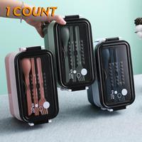 Portable Lunch Box with Cutlery, 1 Count Modern Large Capacity Double Layer Insulated Lunch Box, Household Kitchen Supplies f...
