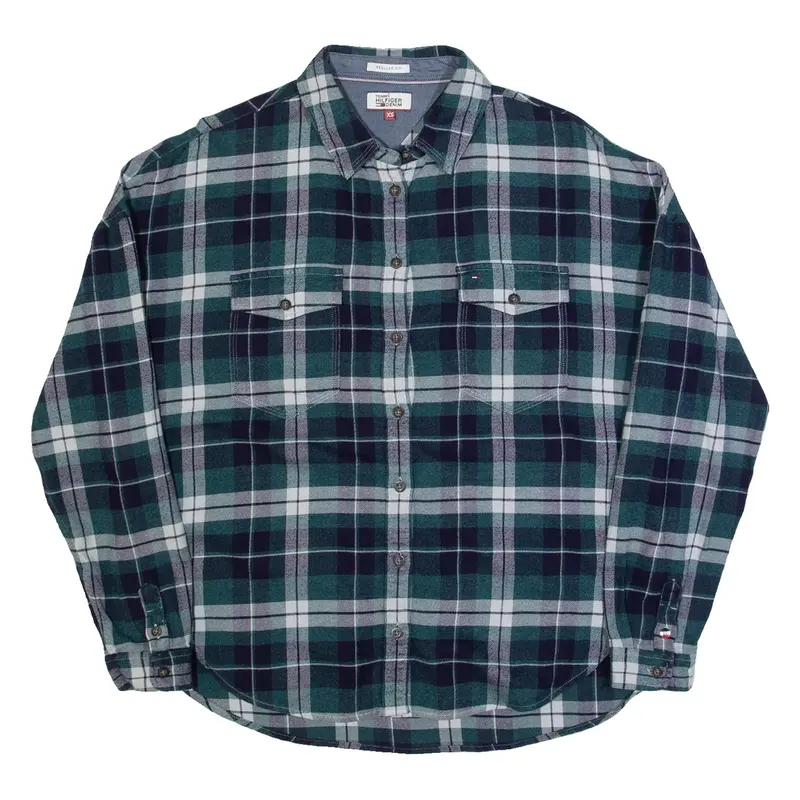 TOMMY HILFIGER Womens Shirt Blue Check Long Sleeve XS