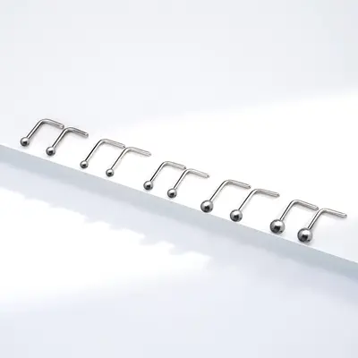 2PCS Titanium L-shaped Nose Stud - 20G/0.8mm / 3mm