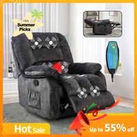 【Summer Sale】 EBELLO Overstuffed Massage Recliner with Heat and Vibration, Soft Fabric Manual Reclining Chairs with Side ...