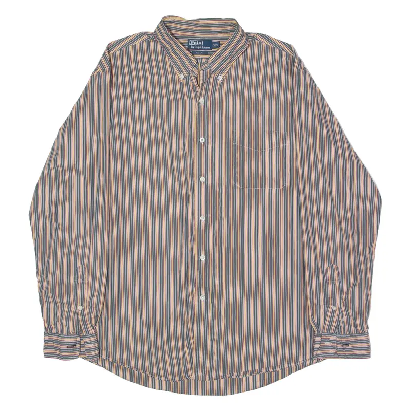 POLO RALPH LAUREN Custom Fit Mens Shirt Green Striped Long Sleeve 2XL