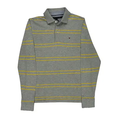 Tommy Hilfiger Striped Long Sleeve Polo Shirt - XS Grey Cotton