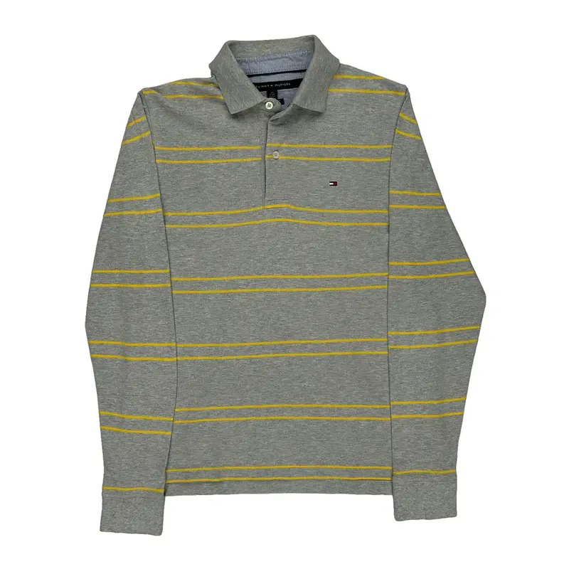 Tommy Hilfiger Striped Long Sleeve Polo Shirt - XS Grey Cotton