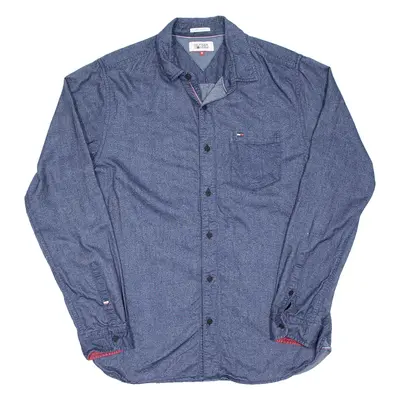 TOMMY HILFIGER Mens Plain Shirt Blue Long Sleeve M