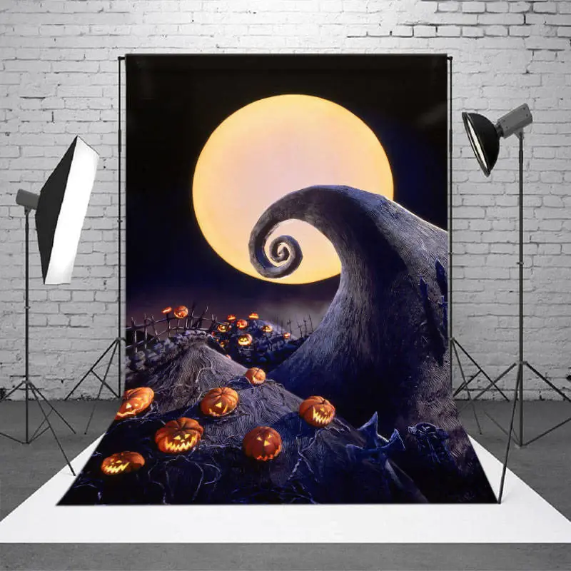 Halloween Night Full Moon Pumpkin Lantern Scary Backdrop - Aperturee