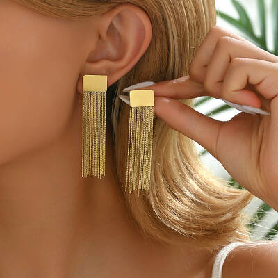 Rectangle Tassels Stud Earrings for Women