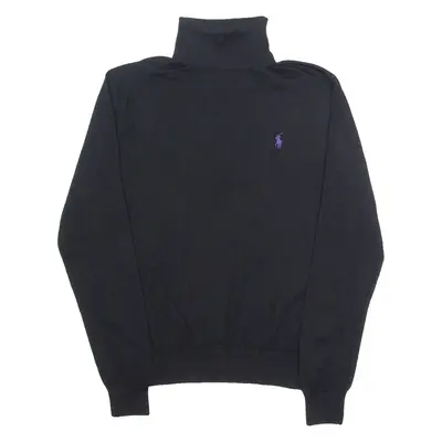 POLO RALPH LAUREN Lightweight Mens Jumper Black Roll Neck Tight Knit Wool XL