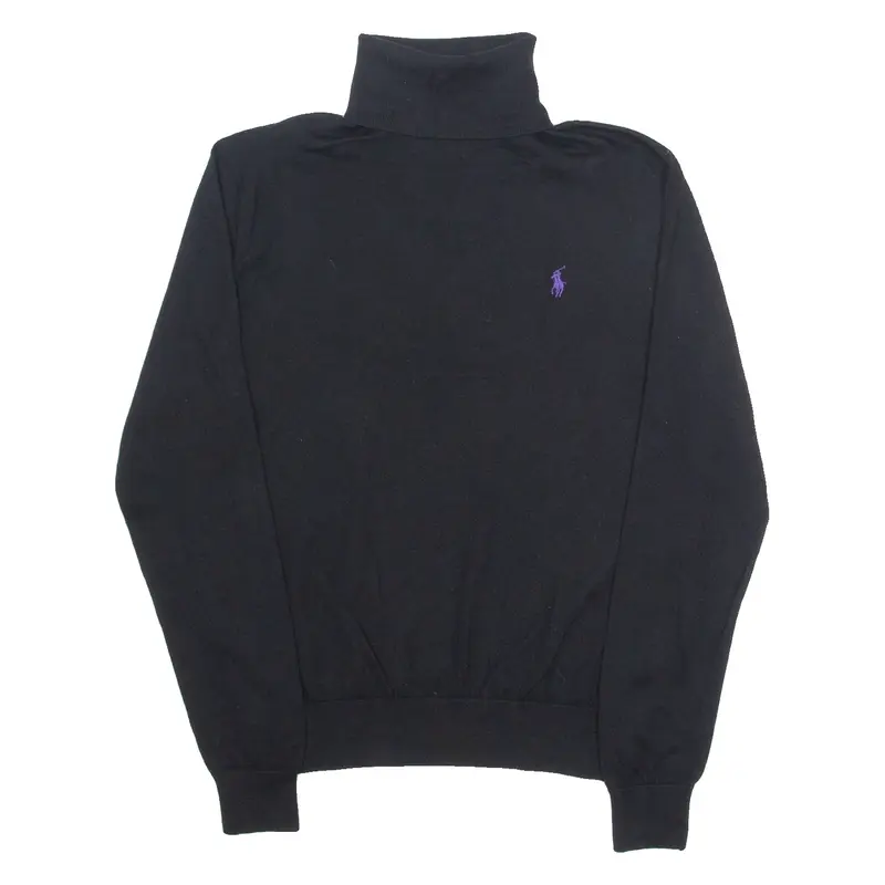 POLO RALPH LAUREN Lightweight Mens Jumper Black Roll Neck Tight Knit Wool XL