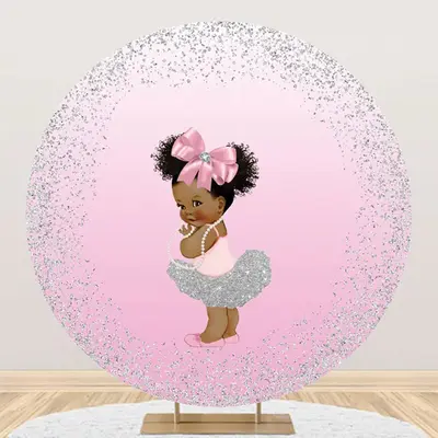 Pink Silver Little Princess Round Birthday Backdrop