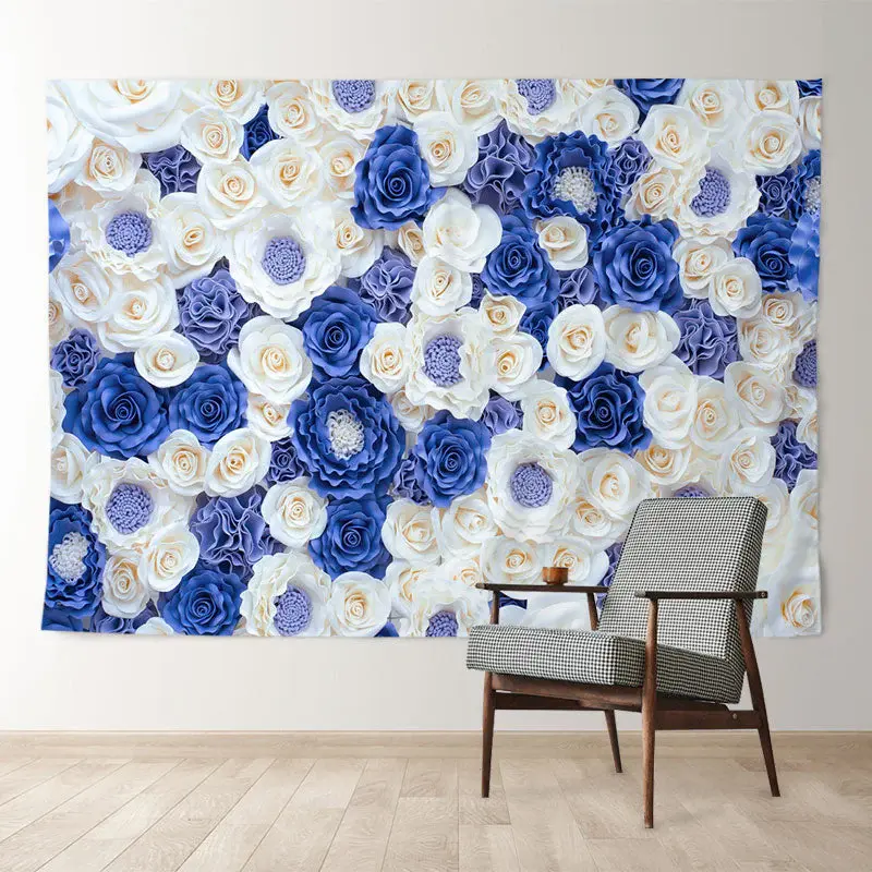 Aperturee Blue White Roses Valentines Day Backdrop For Photo