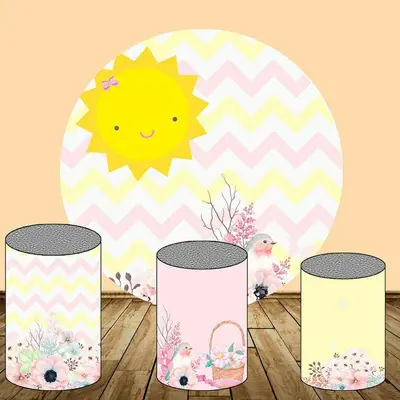 Aperturee Yellow Sun And Stripes Round Kids Birthday Backdrop Kit | Custom Round Birthday Backdrop | Custom Round Backdrop | ...