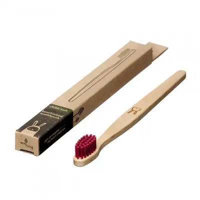 Kids 100% Plant-Based Beech Wood Toothbrush - Rabbit | Color: Red