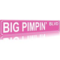 Big Pimpin Blvd Metal Street Tin Sign Funny Slim Pink Tin Signs 16x4 Inch Wall Art Iron Poster for Home Farmhouse  Garage Ido...