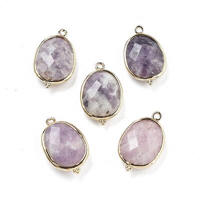 Natural Lepidolite Faceted Oval Connector Charms