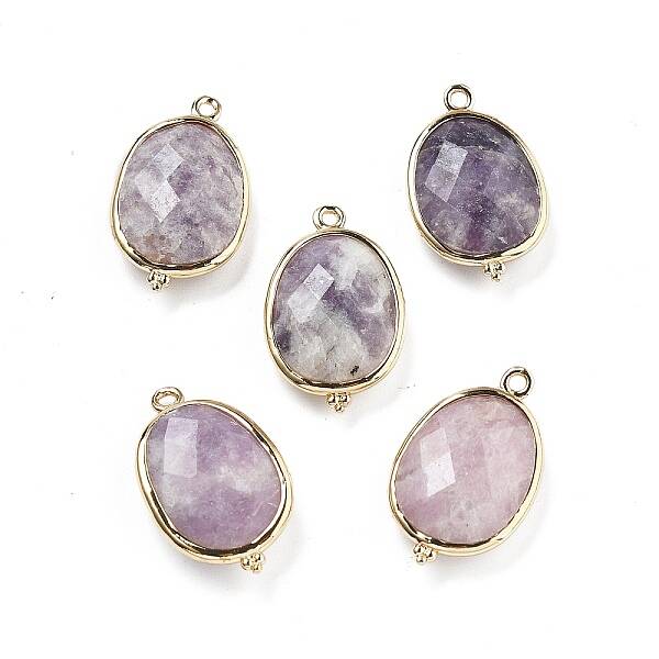 Natural Lepidolite Faceted Oval Connector Charms