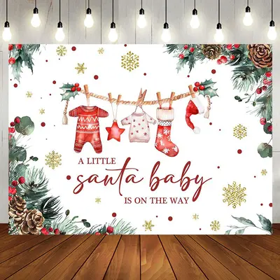 Aperturee White Christmas Santa Baby Gender Reveal Backdrop | Baby Shower Photo Back Drop | Backdrop For Baby Shower | Boy Ba...