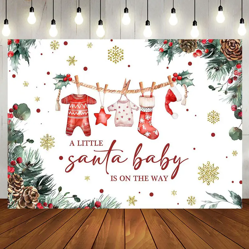 Aperturee White Christmas Santa Baby Gender Reveal Backdrop | Baby Shower Photo Back Drop | Backdrop For Baby Shower | Boy Ba...