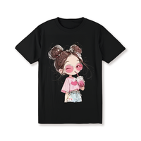 100% Cartoon Cute Printed Short Sleeve Round Neck T-Shirt, Summer New, Loose Fit, for Women