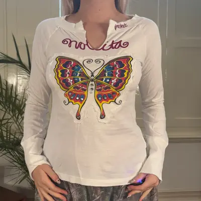 Nolita Graphic Long Sleeve Top - Small White Cotton