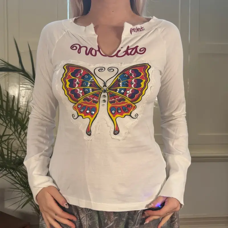 Nolita Graphic Long Sleeve Top - Small White Cotton