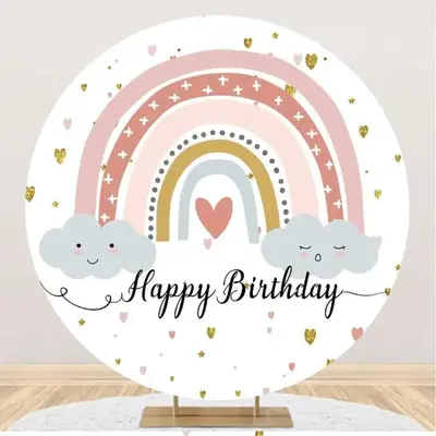 White Colorful Rainbow Boho Round Birthday Backdrop - Aperturee