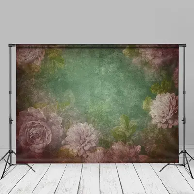 Vintage Pink Floral Green Abstarct Fine Art Backdrop - Aperturee