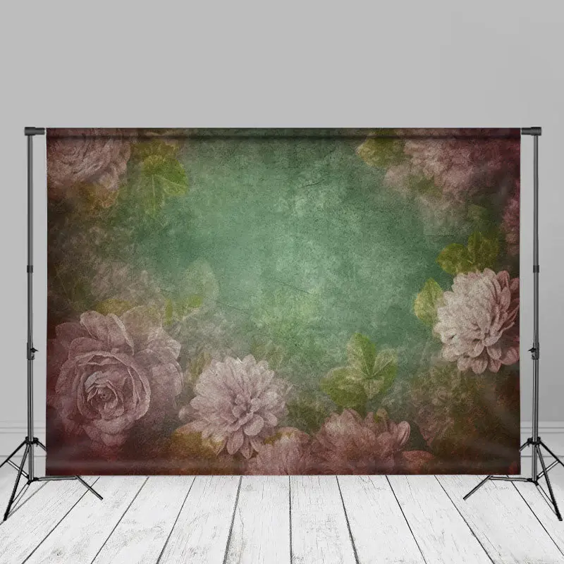 Vintage Pink Floral Green Abstarct Fine Art Backdrop - Aperturee