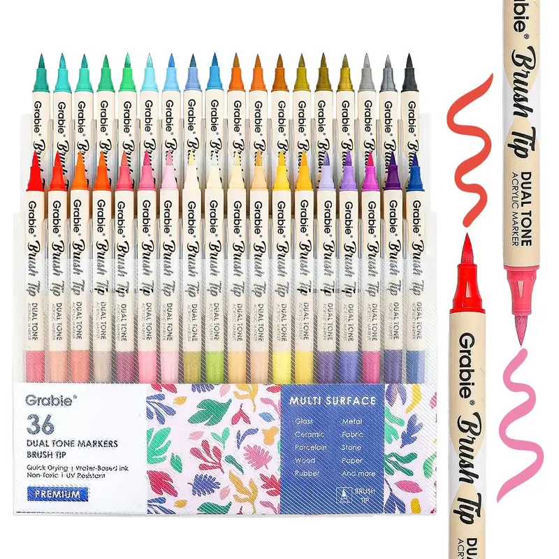 Grabie Dual Tip Acrylic Marker Set Of 36, Paint Pens markers artmarkers acrylic paintmarkers brushpen acrylic pens brushmarke...