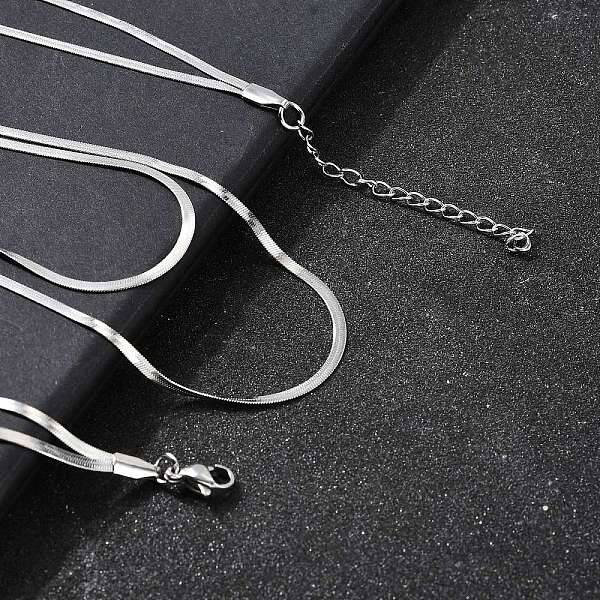 304 Stainless Steel Flat Snake Chain Double Chain Necklaces