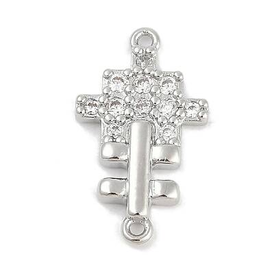 Brass Clear Cubic Zirconia Cross Connector Charms