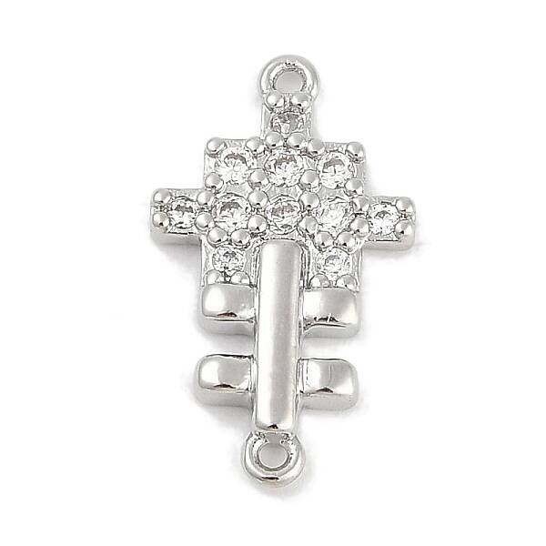 Brass Clear Cubic Zirconia Cross Connector Charms